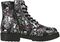 Black Lace-Up Boots with Skull and Roses Print