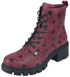 Dark Red Lace-Up Boots with Star Print