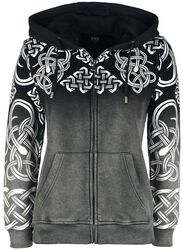 Hoodie Jacket with Colour Gradient and Celtic Adornment, Black Premium by EMP, Hooded zip