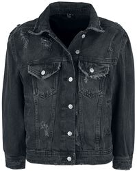 Black Denim Jacket with Distressed Effects