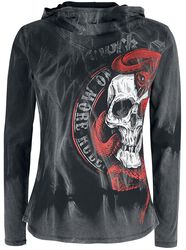 Long-Sleeve Shirt with Hood and Skull Print, Rock Rebel by EMP, Long-sleeve Shirt