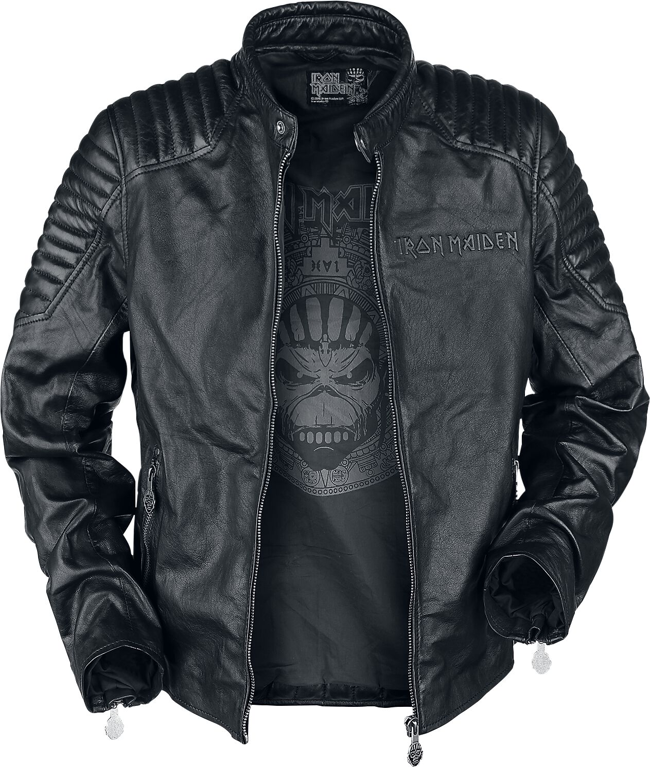 Leather Look Biker Jacket With Back Print