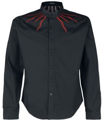 Shirt with flame embroidery on the collar, Gothicana by EMP, Longsleeve