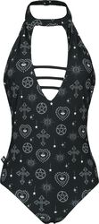 Neckholder Swimsuit with Mystical Symbols, Gothicana by EMP, Swimsuit