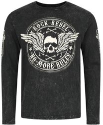 Black Long-Sleeve Shirt with Print and Crew Neckline, Rock Rebel by EMP, Long-sleeve Shirt