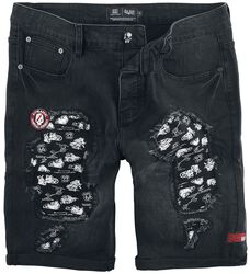 Rock Rebel X Route 66 - Black Shorts with Distressed Details, Rock Rebel by EMP, Shorts
