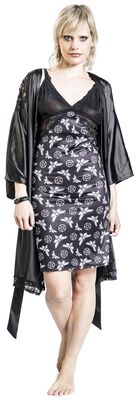 Black Nightshirt with All-over Print and Lace
