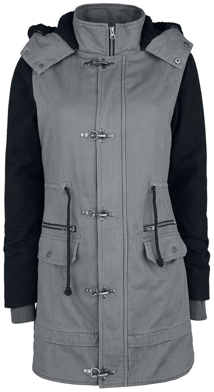Grey Between-Seasons Jacket with Black Sleeves and Hood