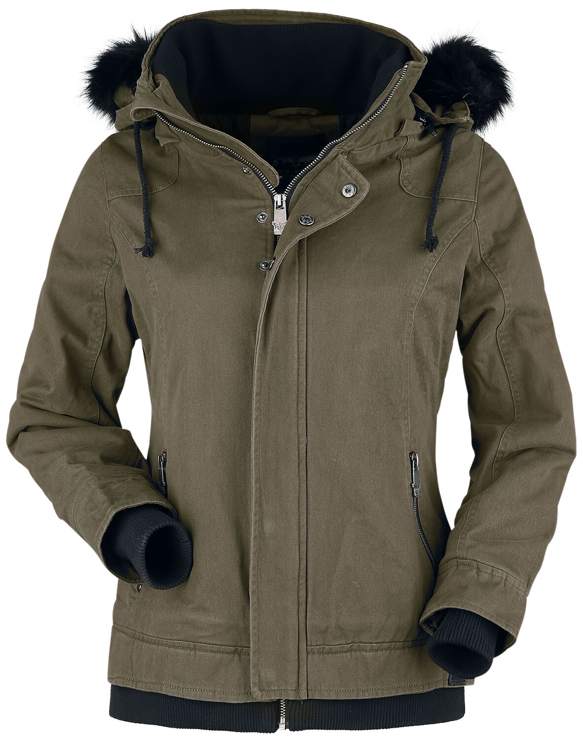 Olive-Green Jacket with Faux Fur Collar and Hood | Black Premium by EMP  Winter Jacket | EMP
