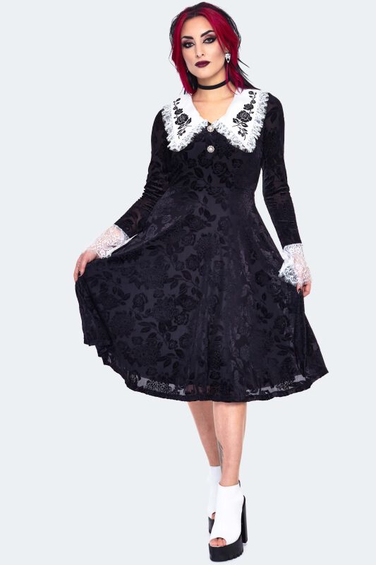 velvet dress lace collar Navy Deluxe Velvet Dress With Lace Smock Candy