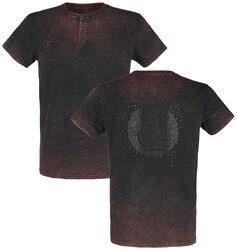 T-Shirt with Red-Black Wash and Rockhand Print