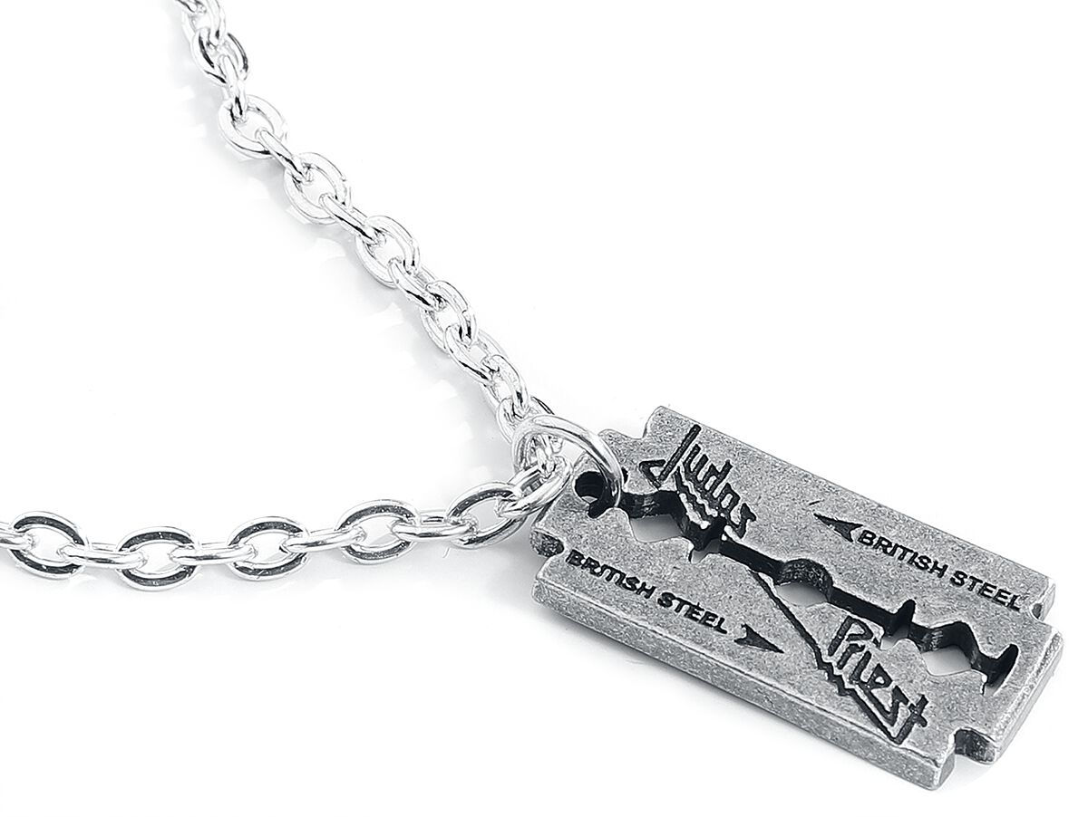 NEW] Judas Priest Silver Color British Steel Necklace and Razor Blade  Pendant