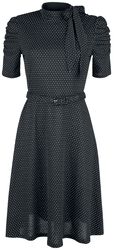 Posie Black Polka Dot Tie-neck Dress, Voodoo Vixen, Medium-length dress