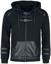 Hoodie with buckles and fake leather details, Gothicana by EMP, Hooded zip