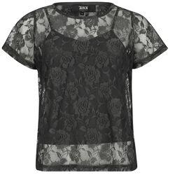 Double-layer t-shirt with motif lace, Black Premium by EMP, T-Shirt
