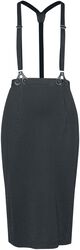 Pinstripe Button And Vent Detail Suspender Skirt, Voodoo Vixen, Medium-length skirt