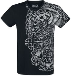 Black T-shirt with Print and V-Neckline