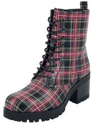 Black Lace-Up Boots with Checked Pattern and Heel, Black Premium by EMP, Boot