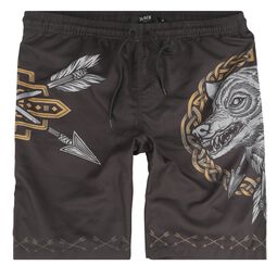 Swim Shorts With Arrow and Wolf Print, Black Premium by EMP, Swim Shorts