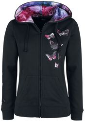 Black Hooded Jacket with Butterfly Print, Full Volume by EMP, Hooded zip