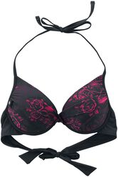 Black Bikini Top with Skull and Roses Motif, Black Premium by EMP, Bikini Top