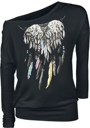 Long-sleeved shirt with feather print