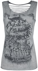 Grey Top with Cut-Outs and Print, Black Premium by EMP, Top