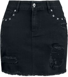 Black Denim Skirt with Rips and Studs