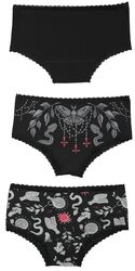 Three-pack of pants with witch motifs, Gothicana by EMP, Panty Set