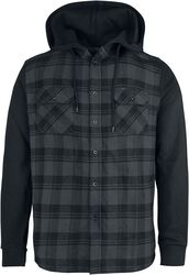 Hooded Checked Flannel Sweat Sleeve Shirt, RED by EMP, Flanel Shirt