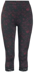 Black 3/4 Leggings with Lace Seam and All-Over Print
