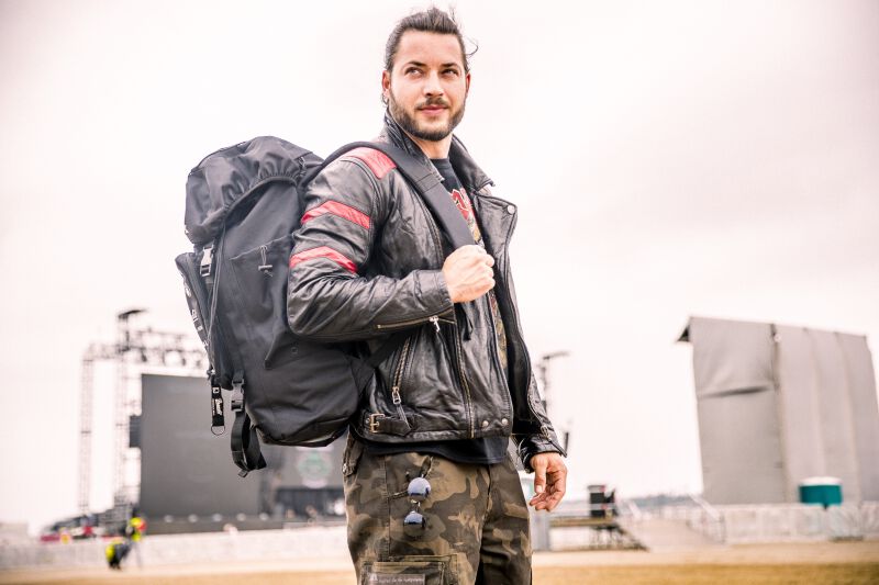 backpacker with leather jacket Black/Red Leather Biker Jacket | Rock Rebel by EMP Leather Jacket