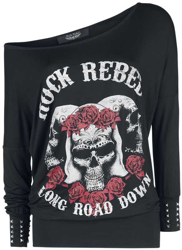 Long-sleeved shirt with skull and roses print