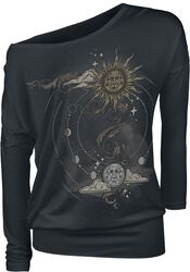 Black Long-Sleeve Shirt with Crew Neckline and Print, Gothicana by EMP, Long-sleeve Shirt