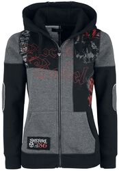Hooded zip with prints and embroidery