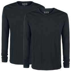 Double Pack Black Long-Sleeve Tops with Crew Neck and V Neck, Black Premium by EMP, Long-sleeve Shirt