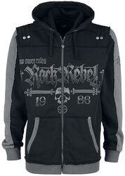 Black Hooded Jacket with Rock Rebel and Skull Prints, Rock Rebel by EMP, Hooded zip