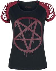 T-shirt with Cut-Outs and Pentagram Print