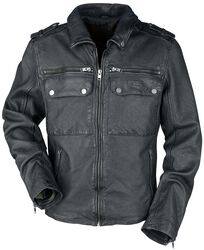 Leather jacket with rune print lining, Black Premium by EMP, Leather Jacket