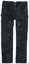 Black Cargo Trousers with Used-Look Details