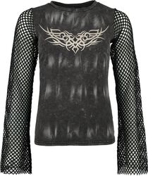 Longsleeve With Used Wash And Mesh Sleeves, Rock Rebel by EMP, Long-sleeve Shirt