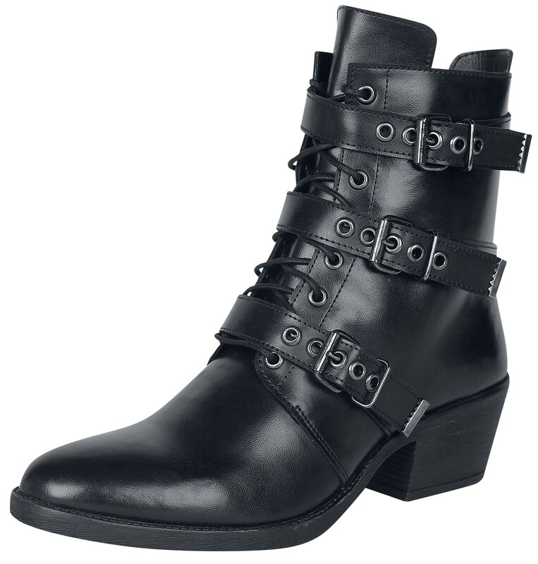 Black lace-up boots with buckles