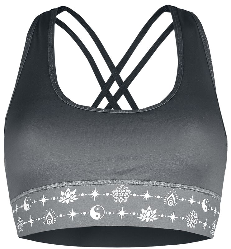Sport and Yoga - Grey Bralette with Print and Crossed Straps at the Back