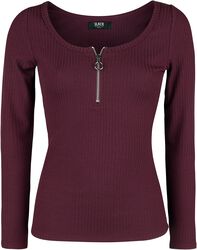 Burgundy Long-Sleeve Shirt with Zip at Neckline
