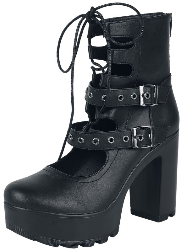 Open ankle boots with buckles and laces