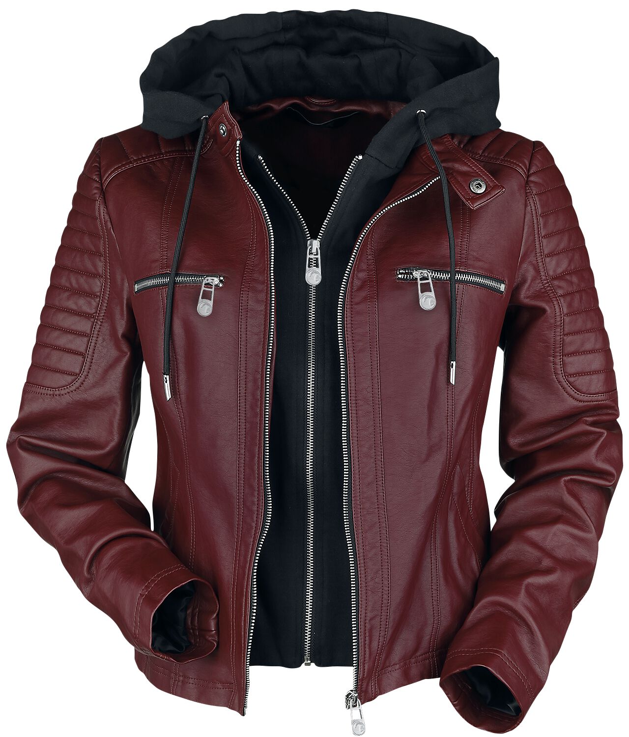 Red Faux Leather Jacket With Hood Black Premium By Emp Imitation Leather Jacket Emp