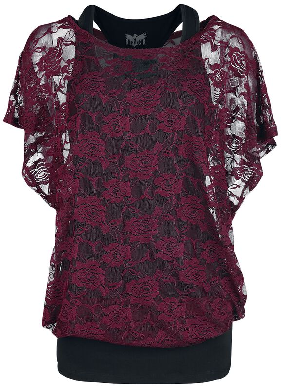 Bordeaux red lace shirt with black top
