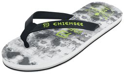 RED X CHIEMSEE - White/Black Flip Flops with Logo Print