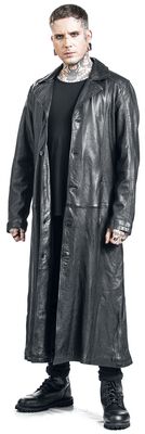 Long Black Leather Coat with Collar