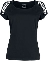 Black T-shirt with Cut-outs on the Sleeves, RED by EMP, T-Shirt